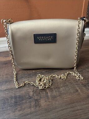 Versace Parfums Gold Metallic Crossbody Bag with Chain